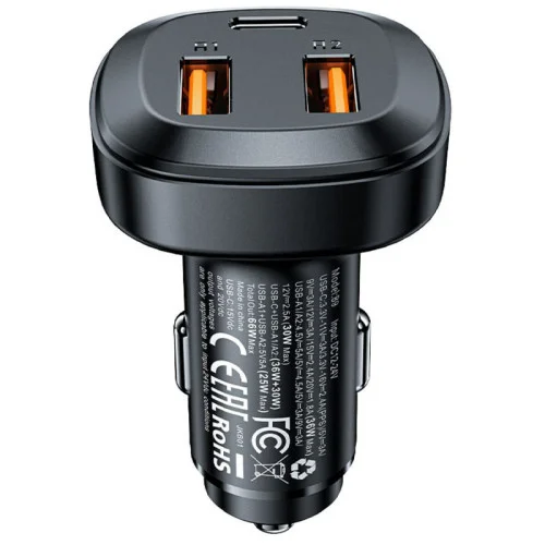 Автомобильное зарядное устройство для Acefast B3 66W 2xUSB-C+1xUSB-A Black