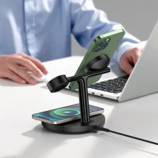 Бездротовий зарядний пристрій Baseus Swan 3-in-1 Wireless Magnetic Charging Bracket 20W Black (WXTE000101)