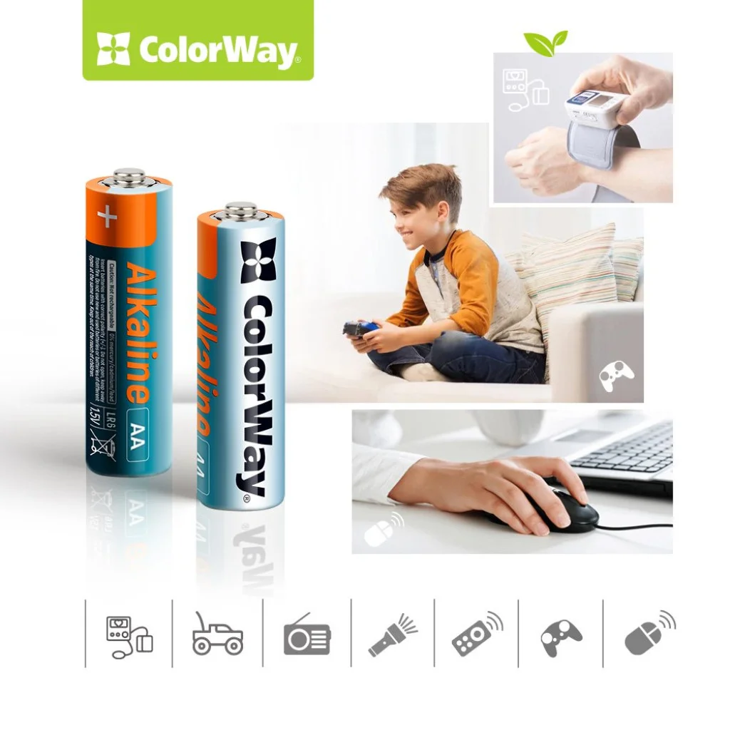 Батарейки ColorWay Alkaline Power лужні AA 24 шт plastic box (CW-BALR06-24PB)