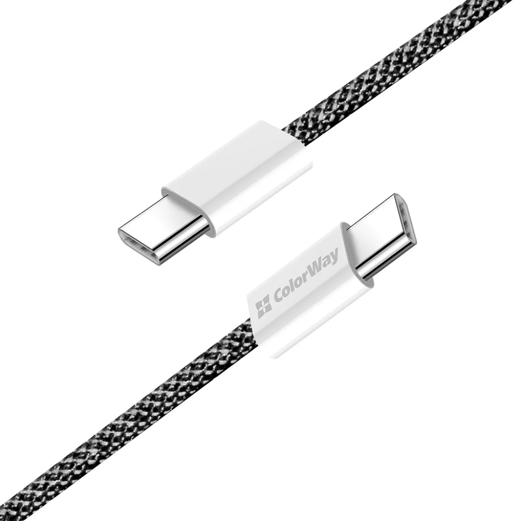 Кабель Colorway Type-C - Type-C (braided cotton) (PD Fast Charging 60W) 3.0А 1м чорний (CW-CBPDCC061-BK)
