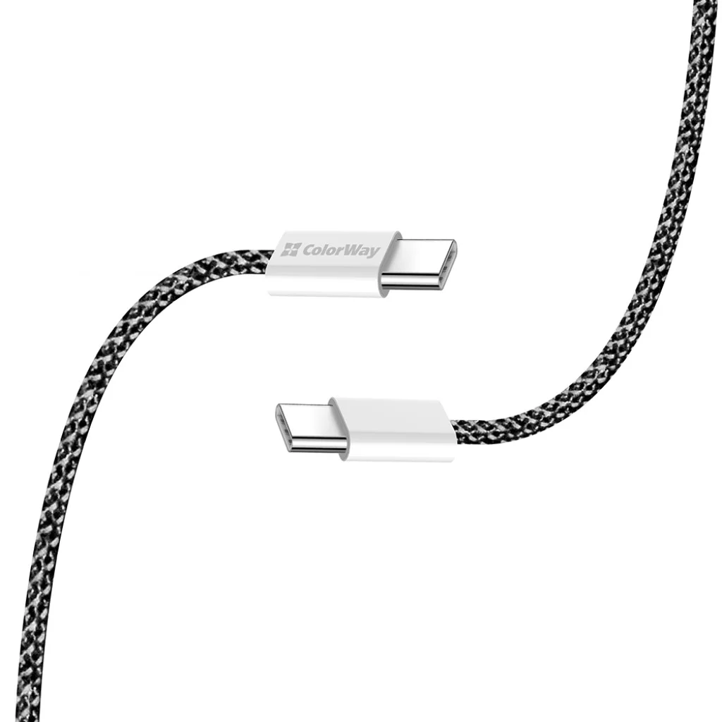 Кабель Colorway Type-C - Type-C (braided cotton) (PD Fast Charging 60W) 3.0А 1м чорний (CW-CBPDCC061-BK)