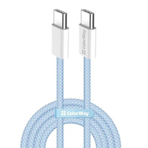 Кабель Colorway Type-C - Type-C (braided cotton) (PD Fast Charging 60W) 3.0А 1м синій (CW-CBPDCC061-BL)