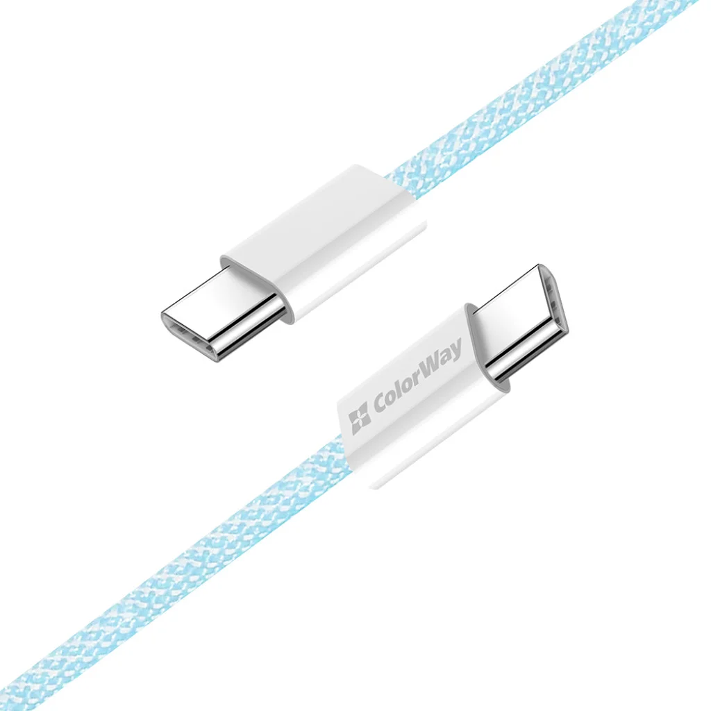 Кабель Colorway Type-C - Type-C (braided cotton) (PD Fast Charging 60W) 3.0А 1м синій (CW-CBPDCC061-BL)