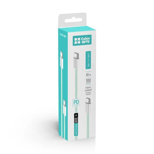 Кабель Colorway Type-C - Type-C (braided cotton) (PD Fast Charging 60W) 3.0А 1м ..