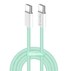 Кабель Colorway Type-C - Type-C (braided cotton) (PD Fast Charging 60W) 3.0А 1м зелений (CW-CBPDCC061-G)