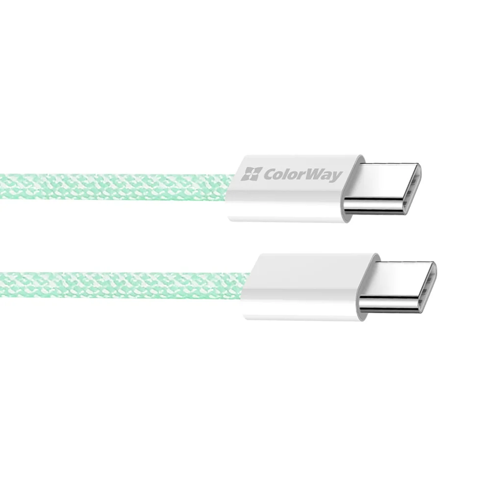 Кабель Colorway Type-C - Type-C (braided cotton) (PD Fast Charging 60W) 3.0А 1м зелений (CW-CBPDCC061-G)
