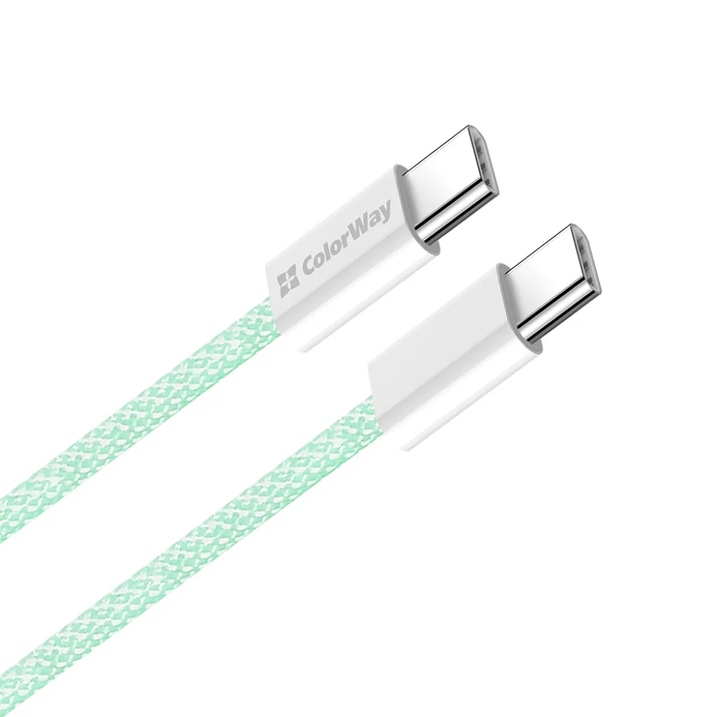 Кабель Colorway Type-C - Type-C (braided cotton) (PD Fast Charging 60W) 3.0А 1м зелений (CW-CBPDCC061-G)