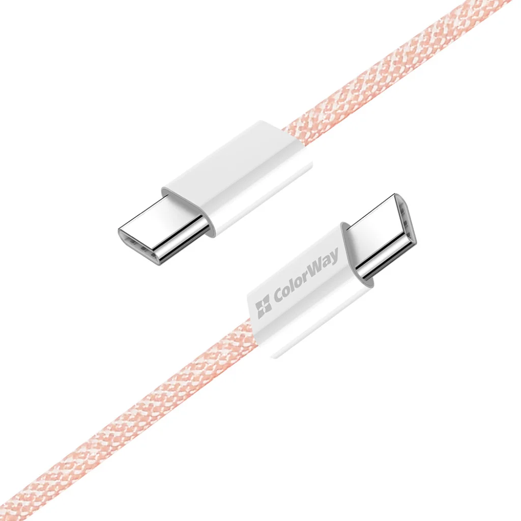 Кабель Colorway Type-C - Type-C (braided cotton) (PD Fast Charging 60W) 3.0А 1м рожевий (CW-CBPDCC061-P)