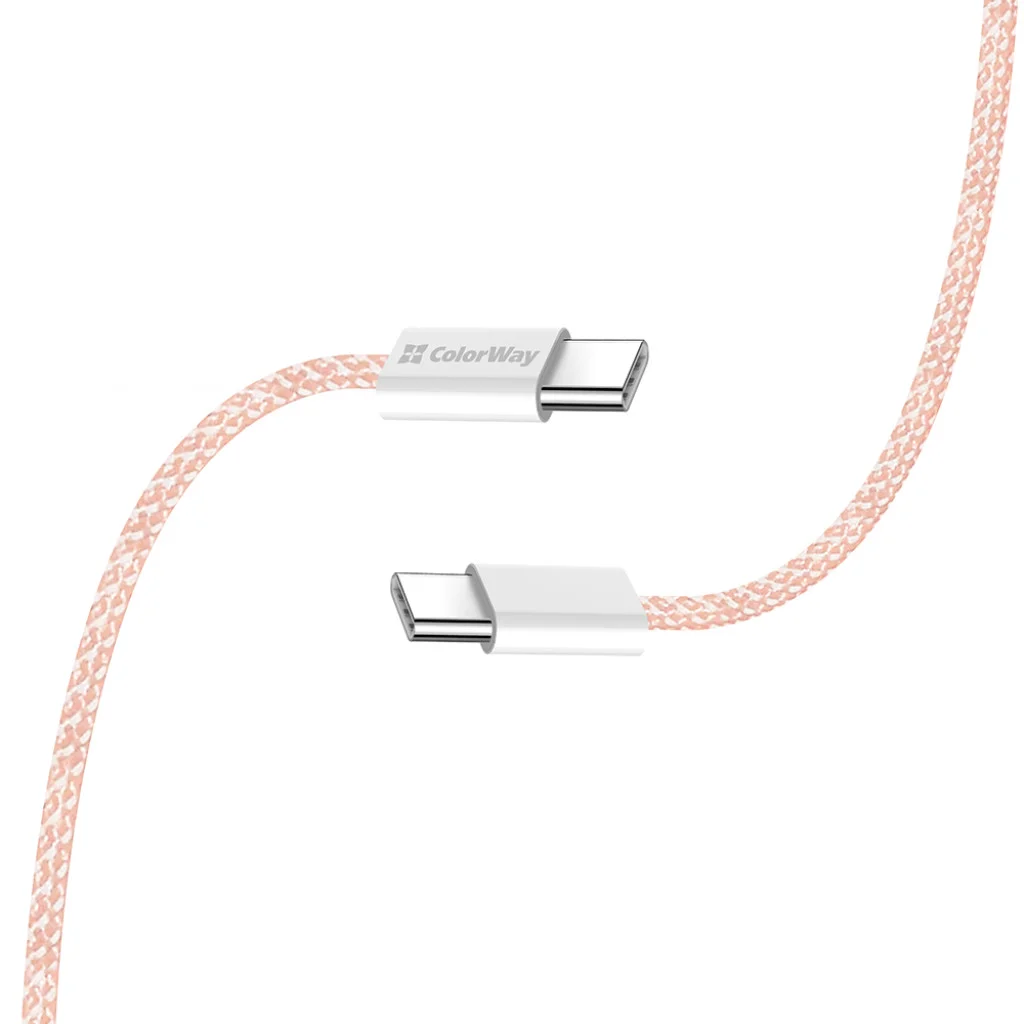 Кабель Colorway Type-C - Type-C (braided cotton) (PD Fast Charging 60W) 3.0А 1м рожевий (CW-CBPDCC061-P)