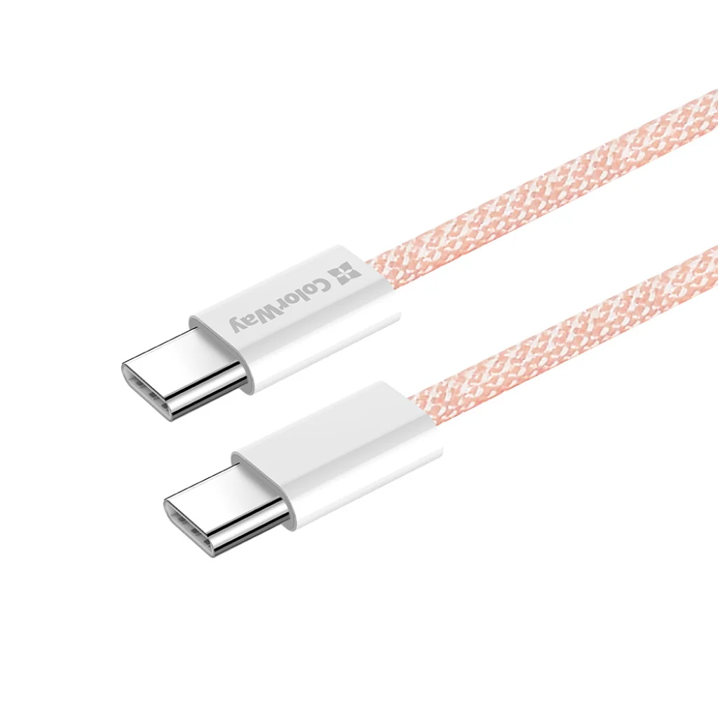 Кабель Colorway Type-C - Type-C (braided cotton) (PD Fast Charging 60W) 3.0А 1м рожевий (CW-CBPDCC061-P)