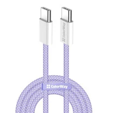Кабель Colorway Type-C - Type-C (braided cotton) (PD Fast Charging 60W) 3.0А 1м фіолетовий (CW-CBPDCC061-PU)