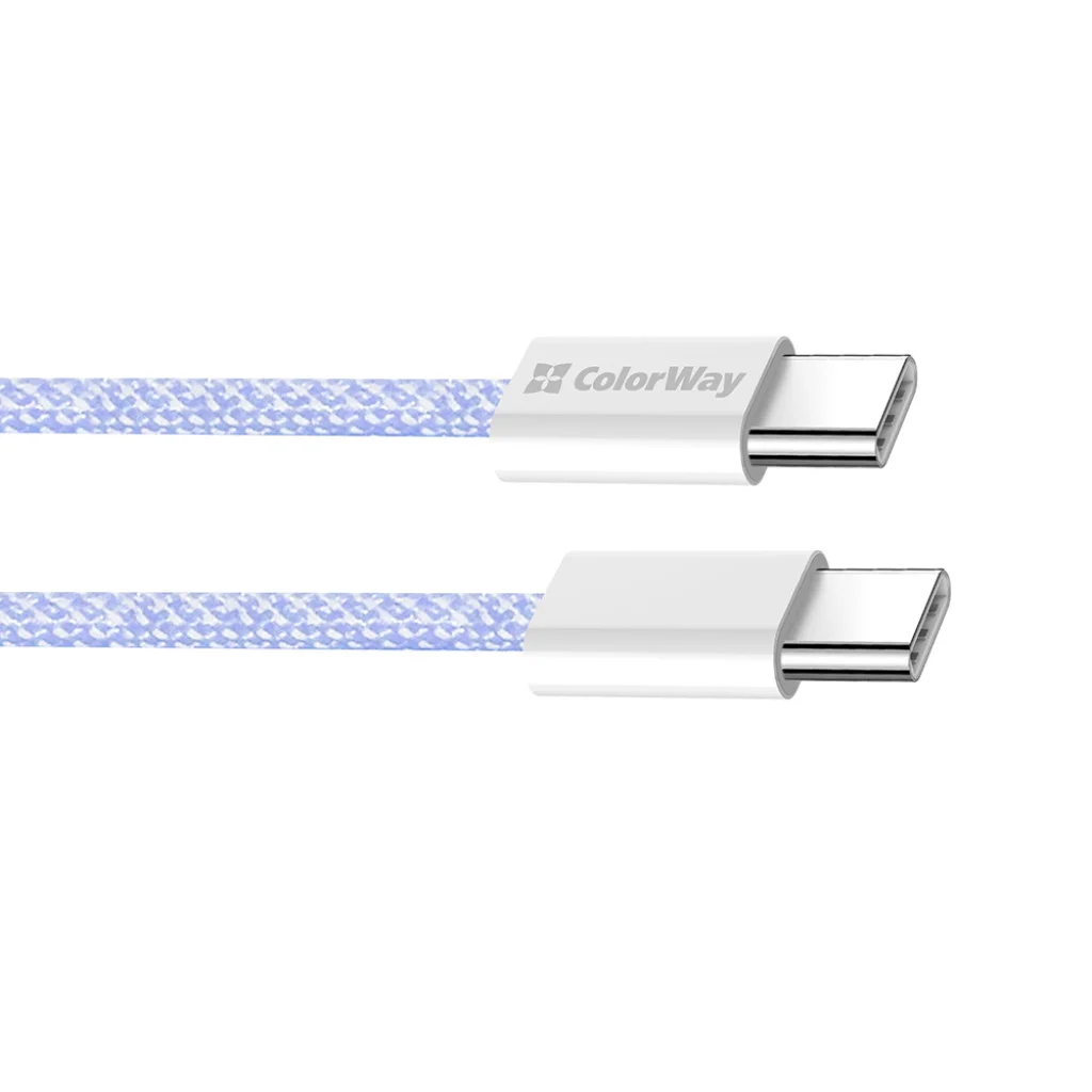 Кабель Colorway Type-C - Type-C (braided cotton) (PD Fast Charging 60W) 3.0А 1м фіолетовий (CW-CBPDCC061-PU)