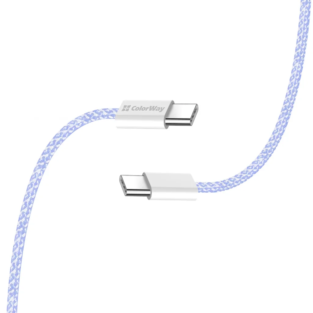 Кабель Colorway Type-C - Type-C (braided cotton) (PD Fast Charging 60W) 3.0А 1м фіолетовий (CW-CBPDCC061-PU)