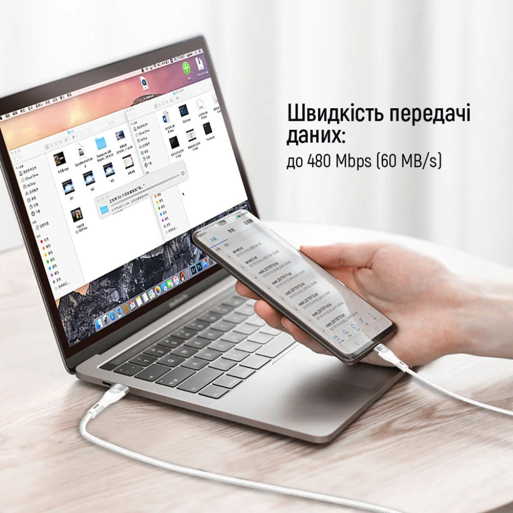 Кабель Colorway Colorway Type-C - Type-C (braided nylon) (PD 240W) 5.0А 1м білий (CW-CBPDCC065-WT)