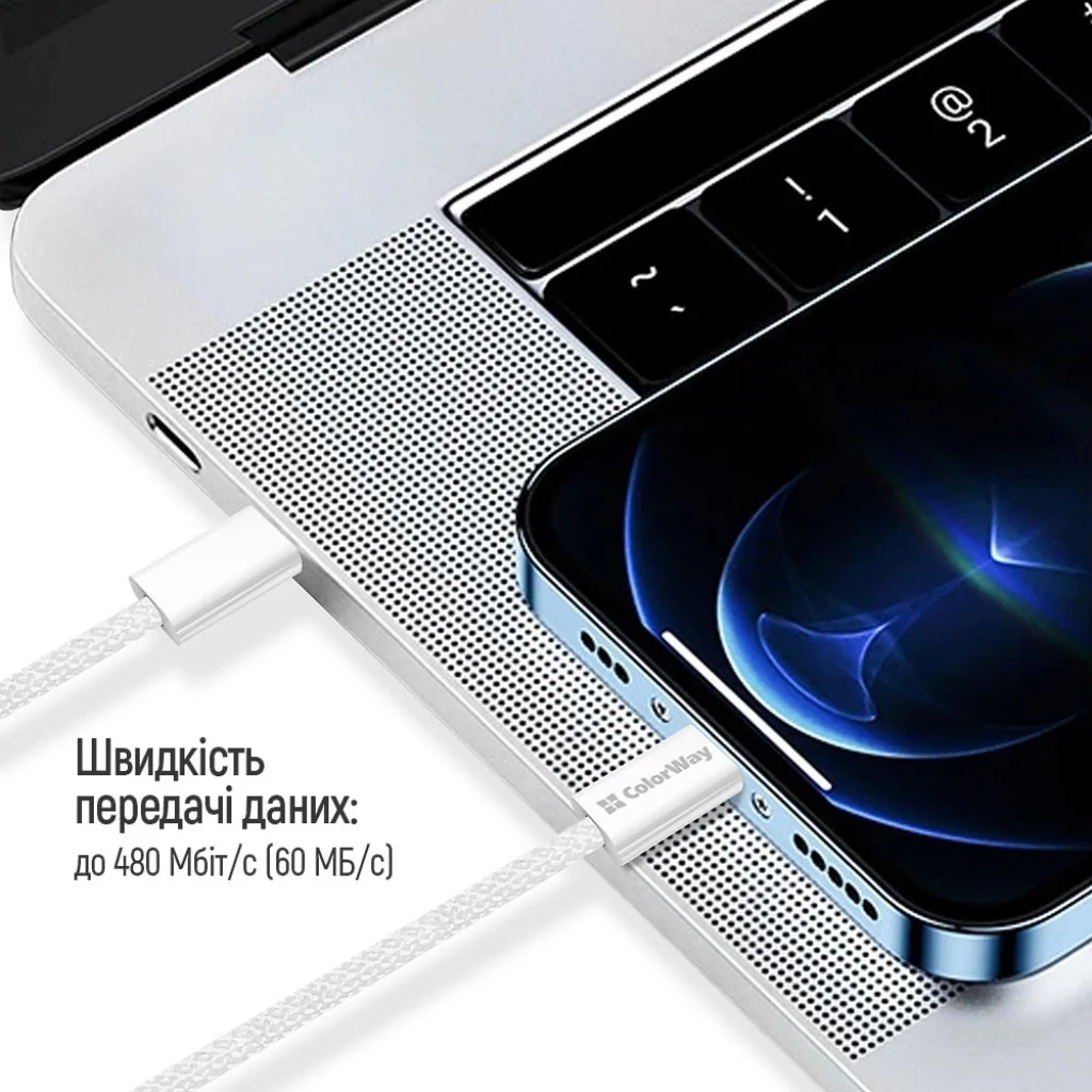 Кабель Colorway Colorway Type-C - Apple Lightning (braided cotton) (PD 27W) 1м сірий (CW-CBPDCL061-GR)