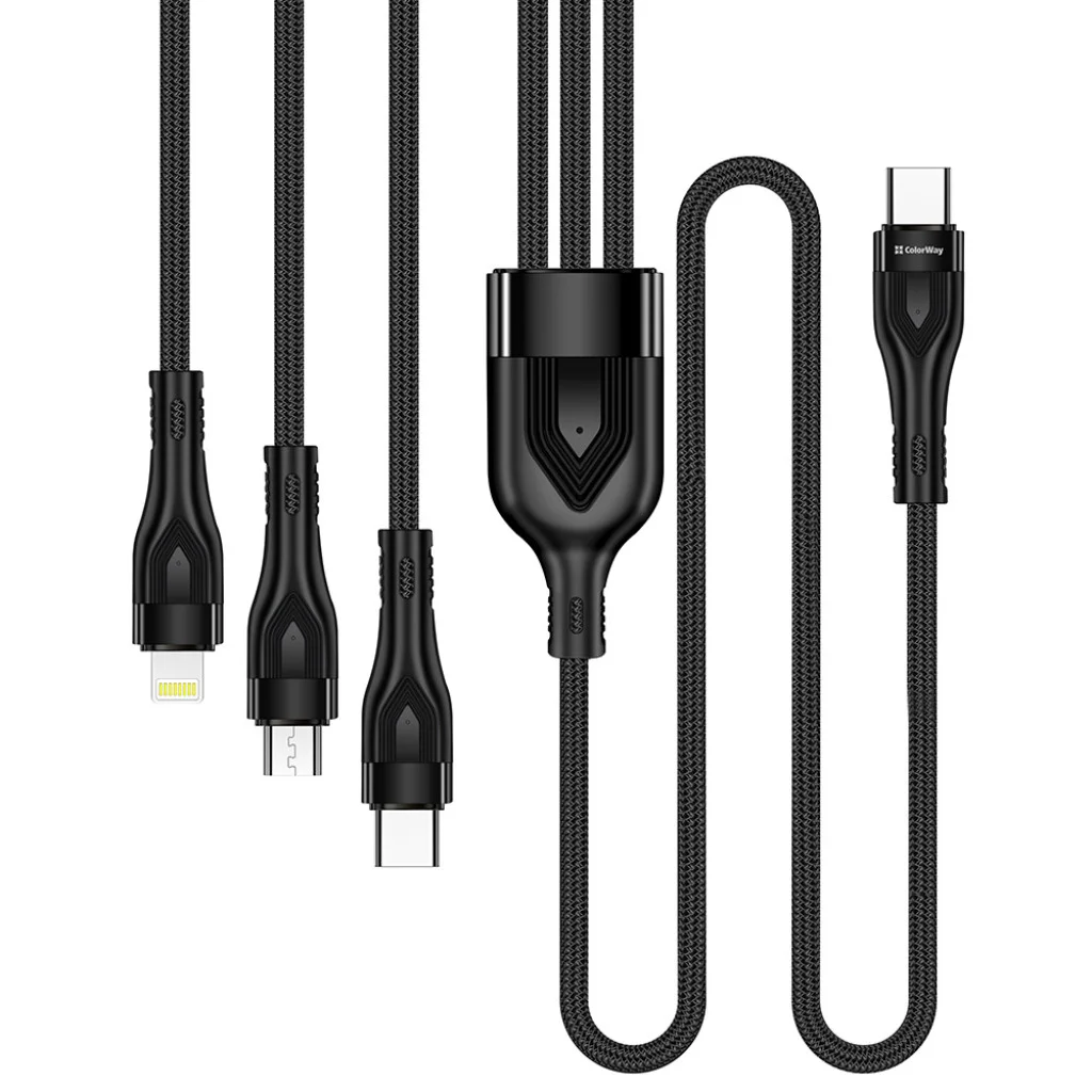 Кабель Colorway Type-C - 3в1 (Lightning+MicroUSB+Type-C) 3.0A (PD60W data) 1.2 чорний (CW-CBPDU3060-BK)