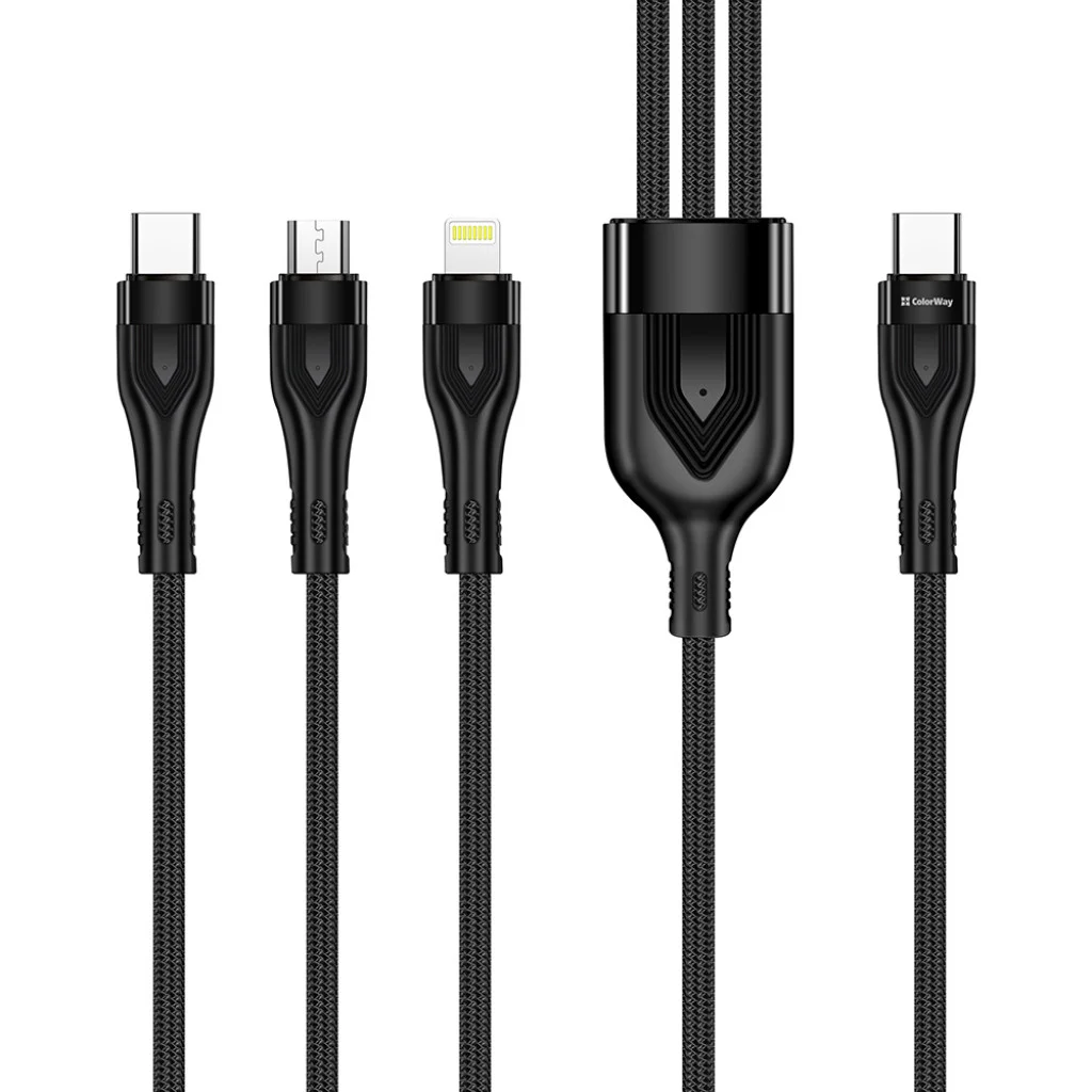 Кабель Colorway Type-C - 3в1 (Lightning+MicroUSB+Type-C) 3.0A (PD60W data) 1.2 чорний (CW-CBPDU3060-BK)