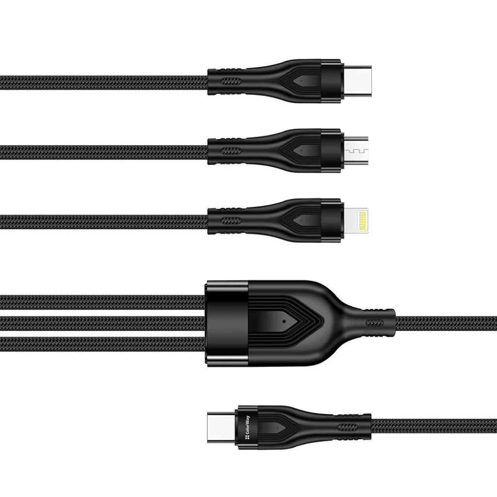 Кабель Colorway Type-C - 3в1 (Lightning+MicroUSB+Type-C) 3.0A (PD60W data) 1.2 чорний (CW-CBPDU3060-BK)
