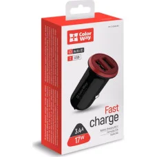 Автомобільний зарядний пристрій ColorWay 2USB AUTO ID 3.4 A (17W) Red/Black (CW-CHA026-BK)