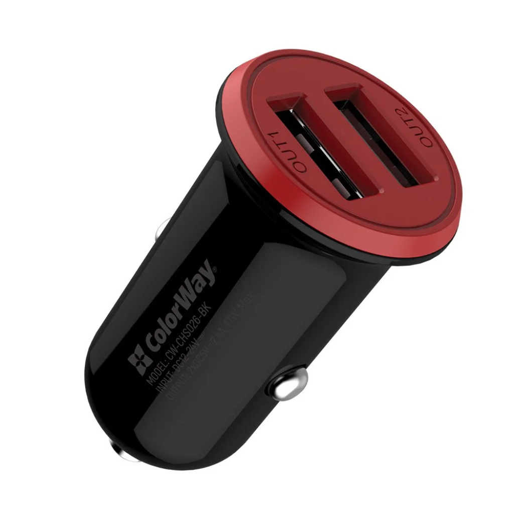 Автомобільний зарядний пристрій ColorWay 2USB AUTO ID 3.4 A (17W) Red/Black (CW-CHA026-BK)