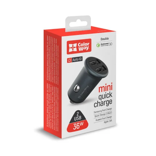 Автомобільний зарядний пристрій ColorWay 2 USB Quick Charge 3.0 (36 W) Grey (CW-CHA036Q-GR)