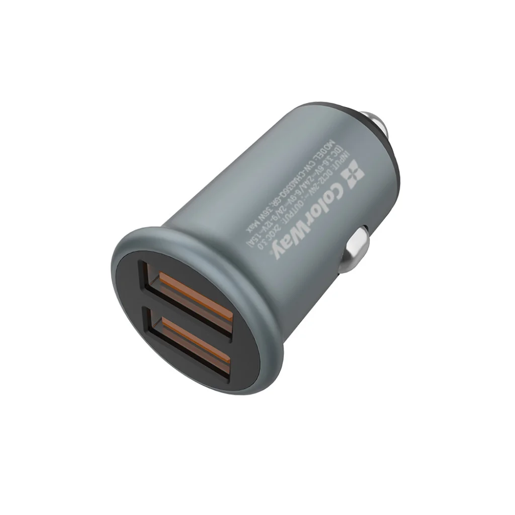 Автомобільний зарядний пристрій ColorWay 2 USB Quick Charge 3.0 (36 W) Grey (CW-CHA036Q-GR)
