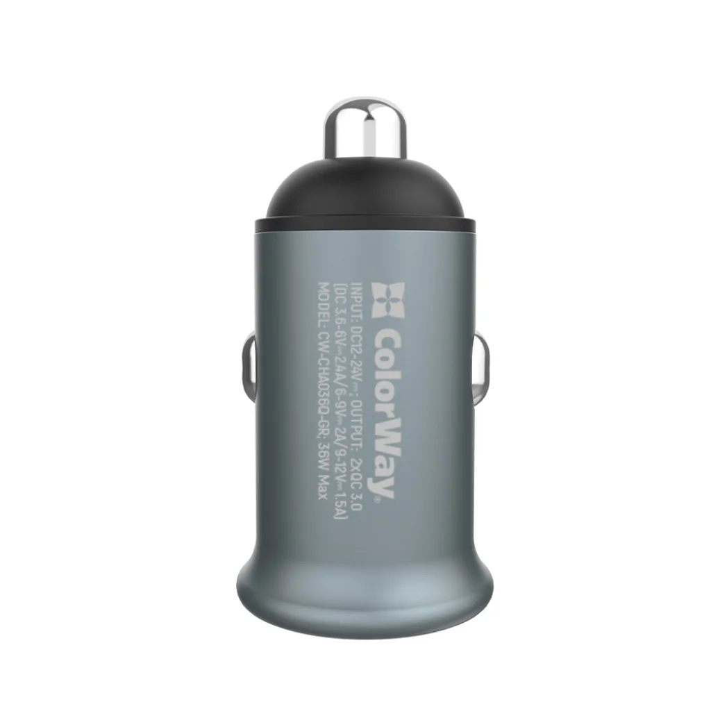 Автомобільний зарядний пристрій ColorWay 2 USB Quick Charge 3.0 (36 W) Grey (CW-CHA036Q-GR)