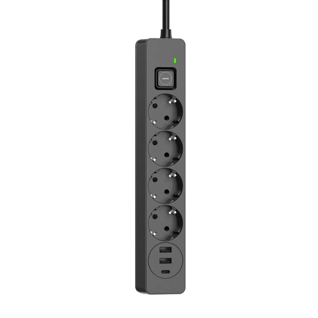 Мережевий фільтр-подовжувач СolorWay 4 розетки/3USB (2USB-A + 1 TYPE-C) (24W) Black 2M (CW-CHE432PDB)