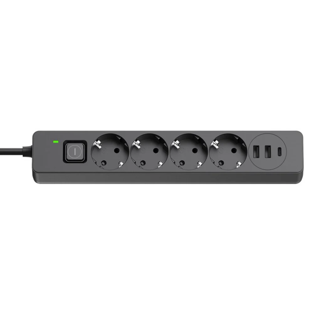Мережевий фільтр-подовжувач СolorWay 4 розетки/3USB (2USB-A + 1 TYPE-C) (24W) Black 2M (CW-CHE432PDB)