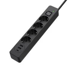 Мережевий фільтр-подовжувач СolorWay 4 розетки/3USB (2USB-A + 1 TYPE-C) (24W) Black 2M (CW-CHE432PDB)