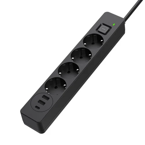Мережевий фільтр-подовжувач СolorWay 4 розетки/3USB (2USB-A + 1 TYPE-C) (24W) Bl..
