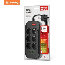 Мережевий фільтр-подовжувач СolorWay 6 розеток/4 USB 2 м Black (CW-CHE64B)