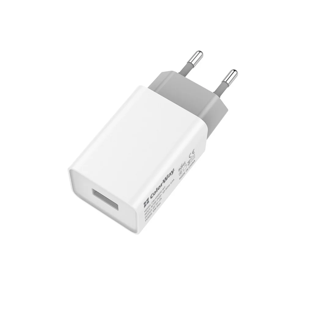 Мережевий зарядний пристрій ColorWay 1 USB AUTO ID 2 A (10 W) White (CW-CHS012-WT)