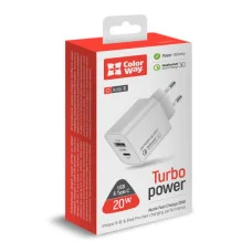 Мережевий зарядний пристрій ColorWay (Type-C PD + USB QC 3.0) (20 W) V2 White (CW-CHS025QPD-WT)