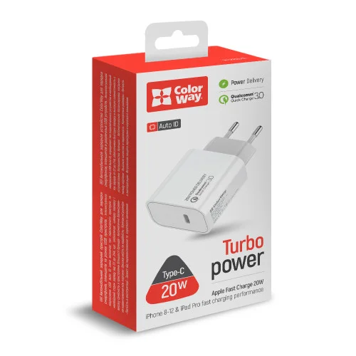 Мережевий зарядний пристрій ColorWay Power Delivery Port USB Type-C (20 W) V2 Wh..