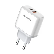Мережевий зарядний пристрій ColorWay Power Delivery Port PPS USB (Type-C PD + USB QC3.0) (45W) білий (CW-CHS042PD-WT)