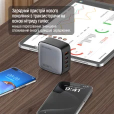 Мережевий зарядний пристрій ColorWay Power Delivery GaN (USB-A + 3USB TYPE-C) (100W) чорне (CW-CHS047PD-BK)