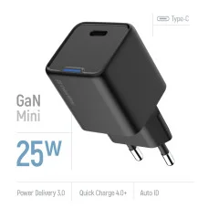 Мережевий зарядний пристрій ColorWay GaN Mini 25W PD Port PPS USB-C чорний (CW-CHS052PD-BK)
