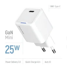 Мережевий зарядний пристрій ColorWay GaN Mini 25W PD Port PPS USB-C білий (CW-CHS052PD-WT)