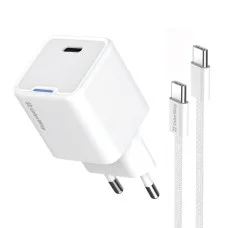 Мережевий зарядний пристрій ColorWay GaN Mini 25W PD Port PPS USB-C білий cable Type-C (CW-CHS052PDC-WT)