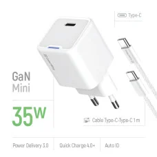 Мережевий зарядний пристрій ColorWay GaN Mini 35W PD Port PPS USB-C білий cable Type-C (CW-CHS056PDC-WT)