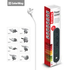 Мережевий подовжувач ColorWay 1.8 м 3 розетки + 3 x USB з вимикачем (CW-CHU33B)