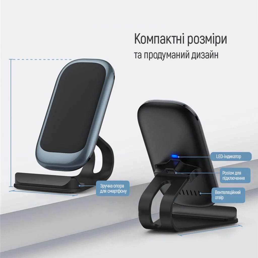 Бездротовий зарядний пристрій ColorWay Wireless Stand (10 W) Blue (CW-CHW30Q-BL)