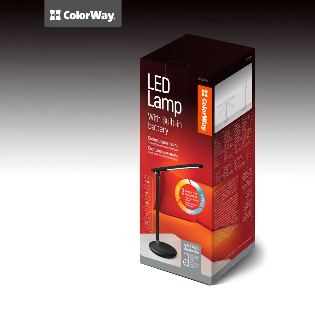 Настільна LED лампа ColorWay із вбудованим акумулятором black (CW-DL02B-B)