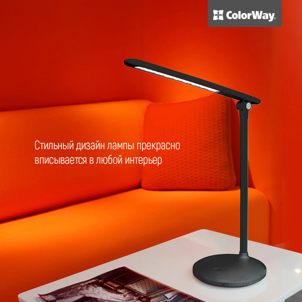 Настільна LED лампа ColorWay із вбудованим акумулятором black (CW-DL02B-B)