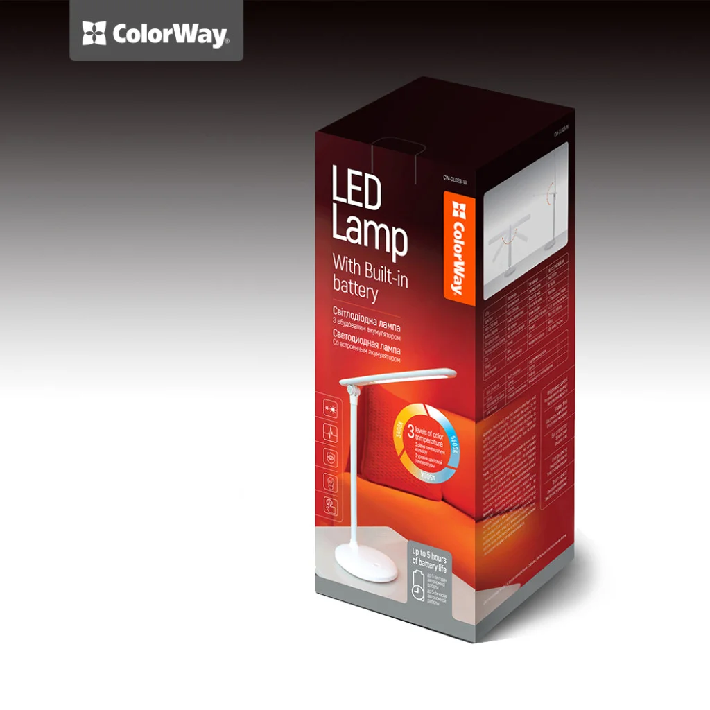 Настільна LED лампа ColorWay із вбудованим акумулятором white (CW-DL02B-W)