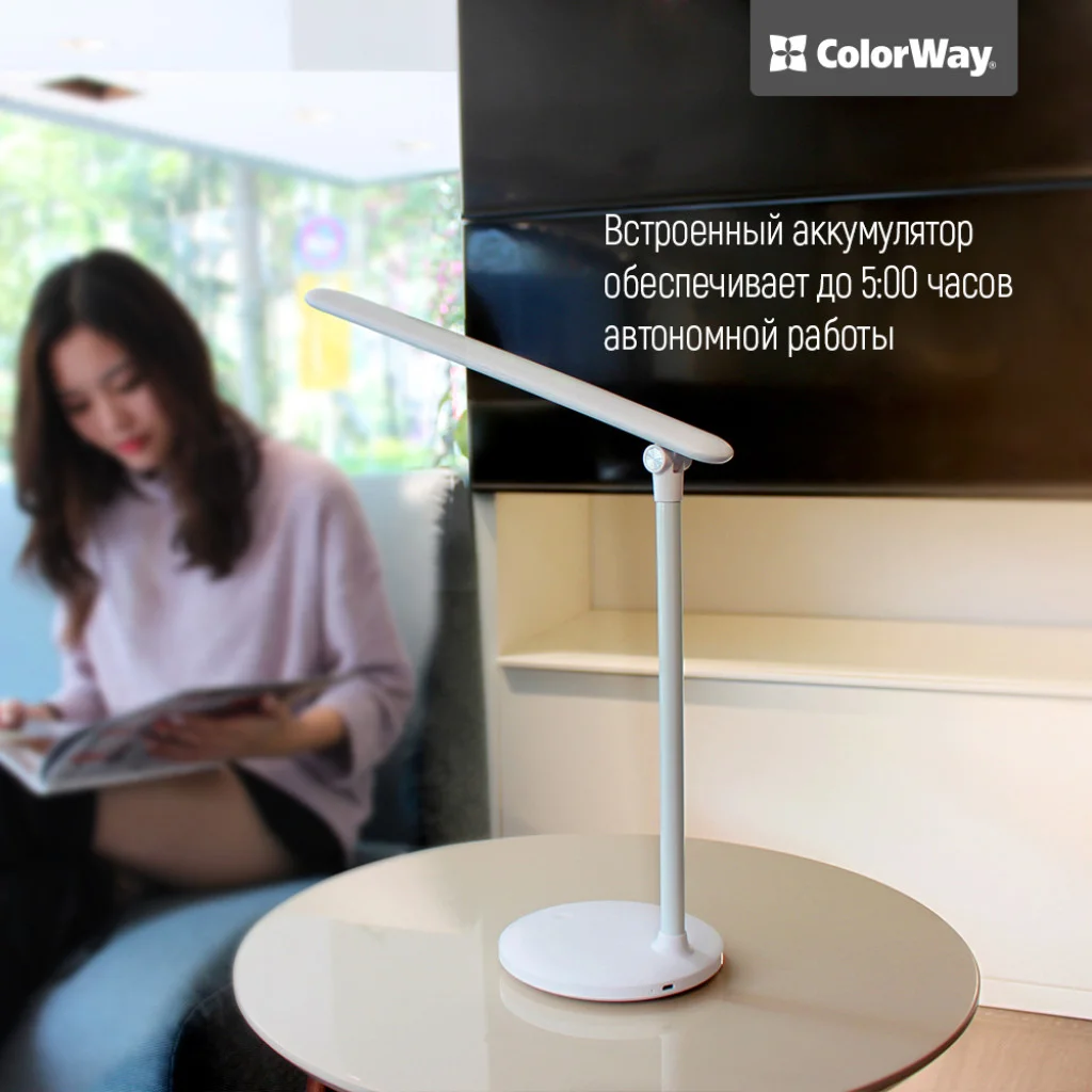 Настільна LED лампа ColorWay із вбудованим акумулятором white (CW-DL02B-W)