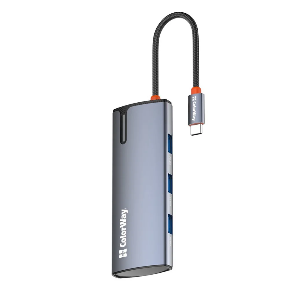 USB хаб (док-станція) СolorWay USB-C 5-в-1 Type C PD 100W/USB3.0х3/HDMI 4К (CW-HUB01)