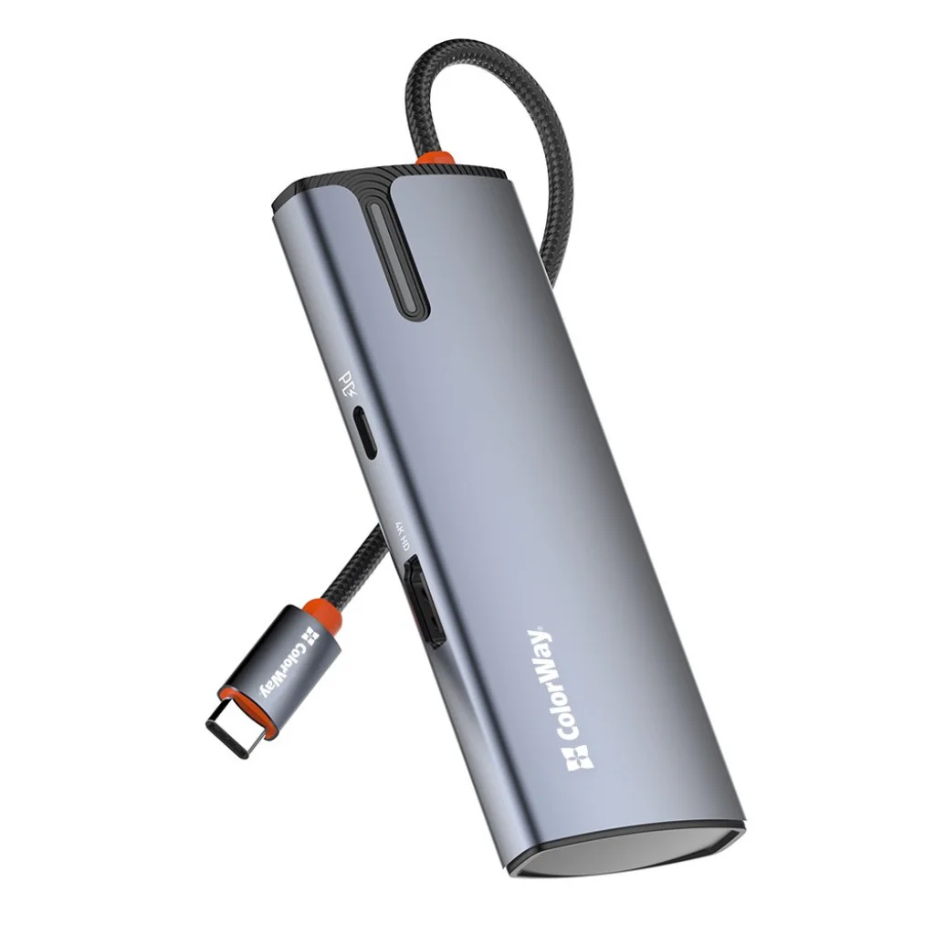 USB хаб (док-станція) СolorWay USB-C 5-в-1 Type C PD 100W/USB3.0х3/HDMI 4К (CW-HUB01)