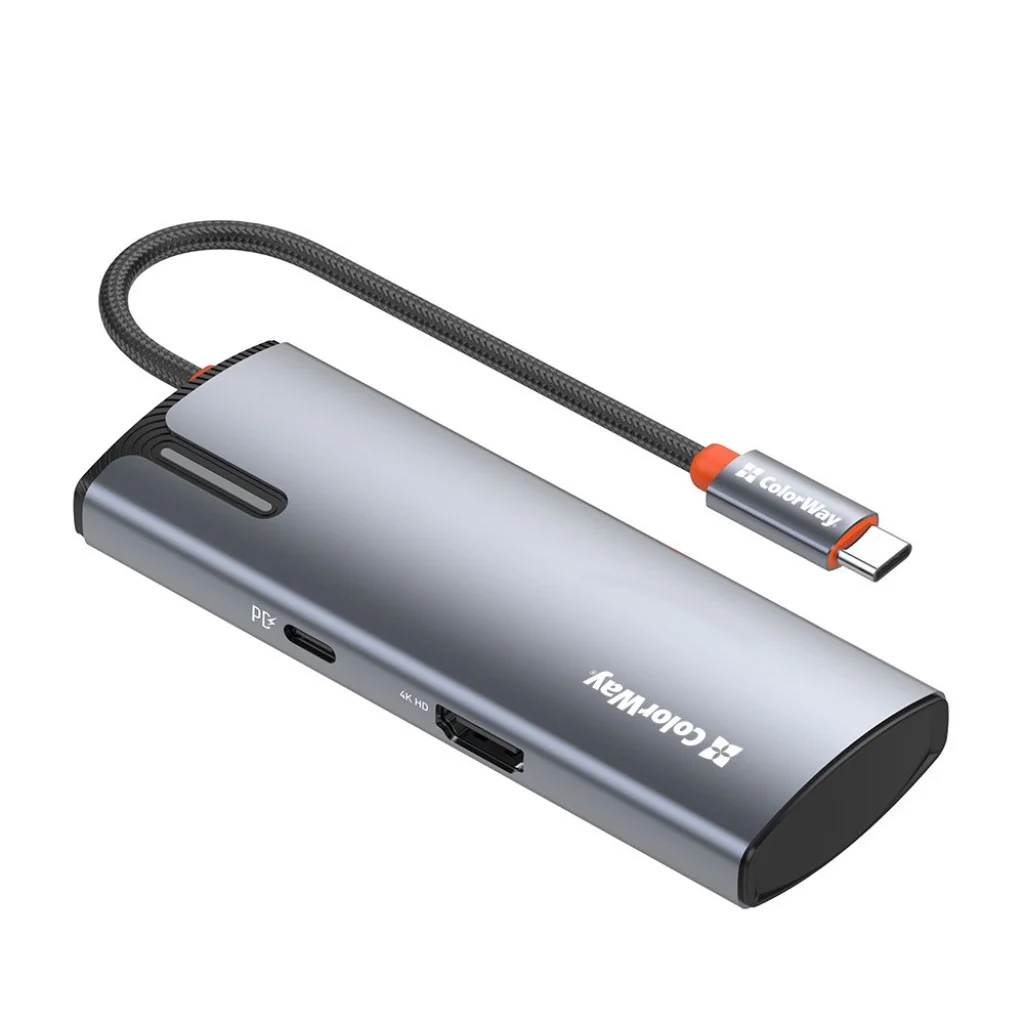 USB хаб (док-станція) СolorWay USB-C 5-в-1 Type C PD 100W/USB3.0х3/HDMI 4К (CW-HUB01)
